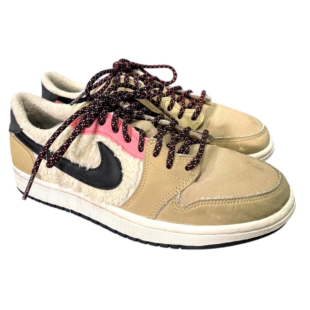 Nike Sneakers Womens‎ 7.5 Tan Air Jordan 1 Low SE Teddy Bear Fleece DO2233-264